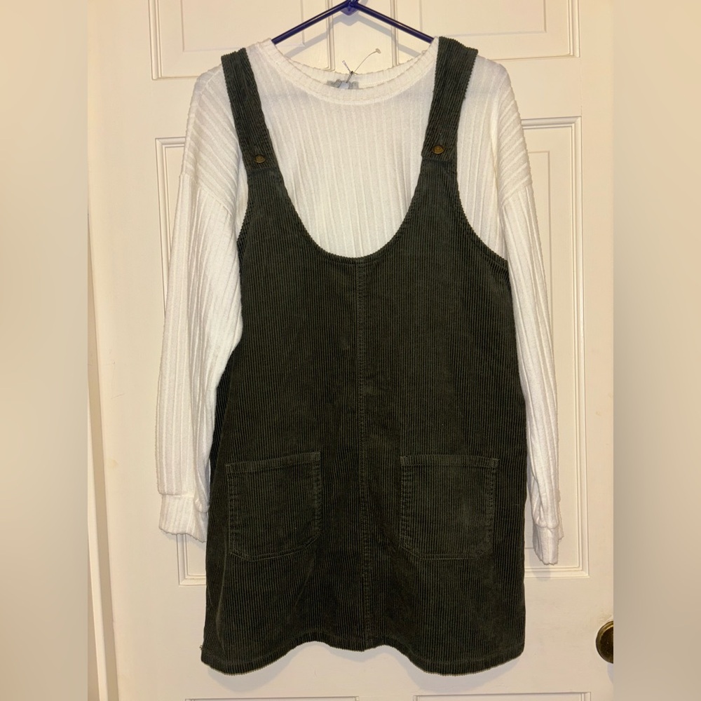 Long Sleeve white set green Corduroy Dress soft travel top elegant comfy women’s